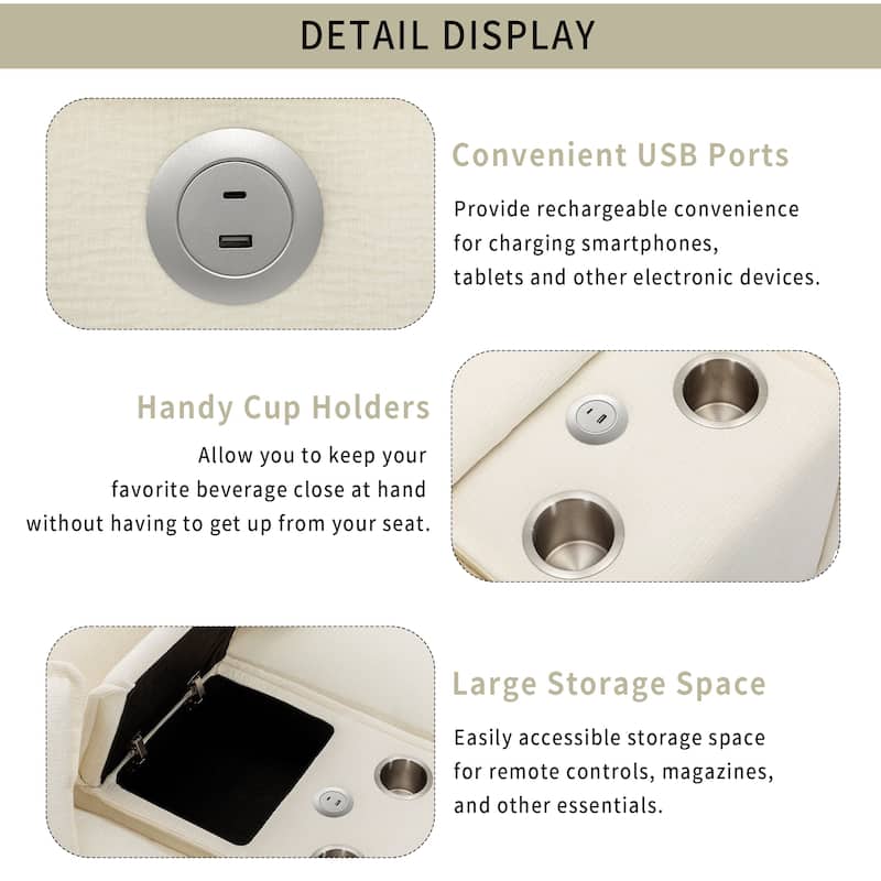 111" Chenille Sectional Sofa Set with USB Ports & Cup Holders, Oversized Chaise Lounge Modular Loveseat with 2 Ottomans