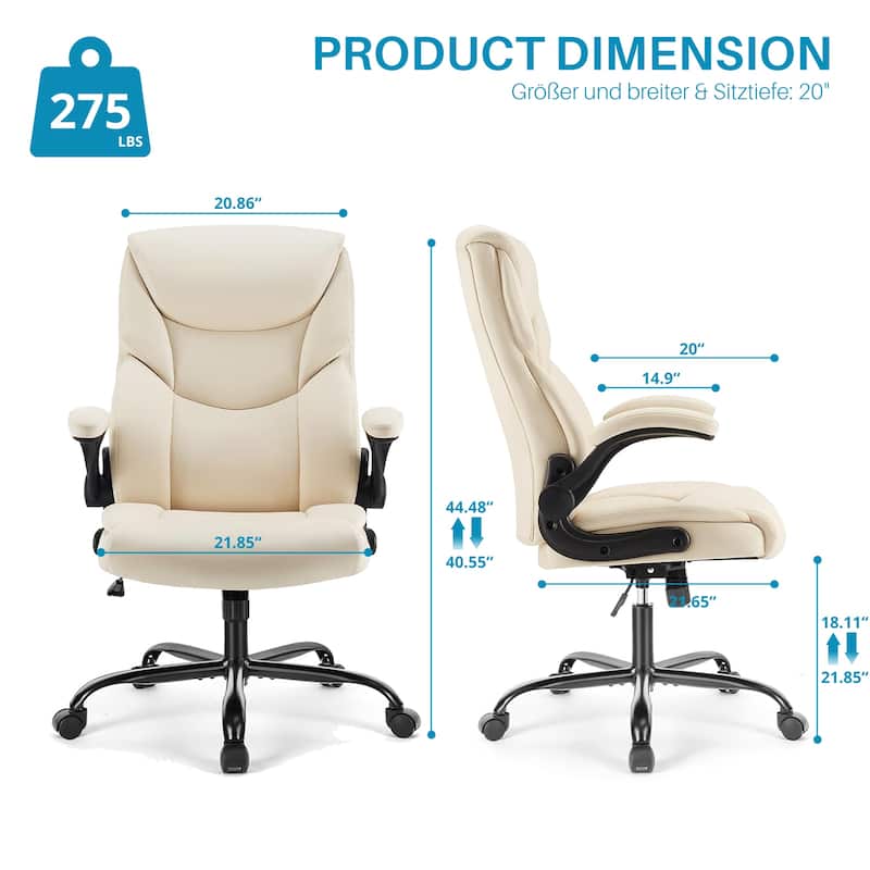 Ergonomic PU Leather Seat High Back Heavy Duty Office Executive Chair with Flip-up Arms