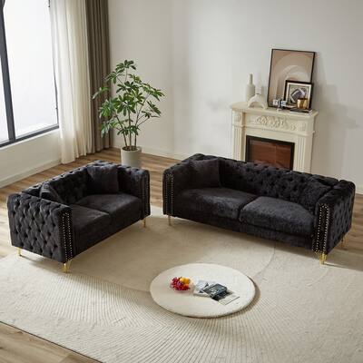 5-Seater Modern Chenille Sofa, Button Tufted with Metal Legs and Nailhead Trim