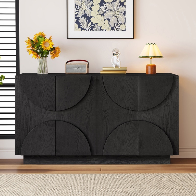 Large 4-Door Wood Storage Sideboard Cabinet with Adjustable Shelves and Elegant Design for Home Organization
