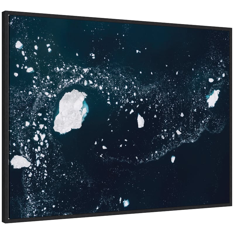 Kate and Laurel Sylvie Blue and White Iceberg Pattern in Greenland Framed Canvas by Michael Schauer - 42x32 - Black