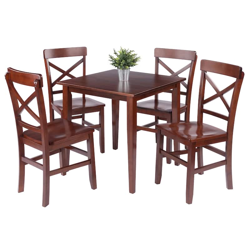 Groveland 5-Pc Set Dining Table with X-Back Chairs Walnut Finish