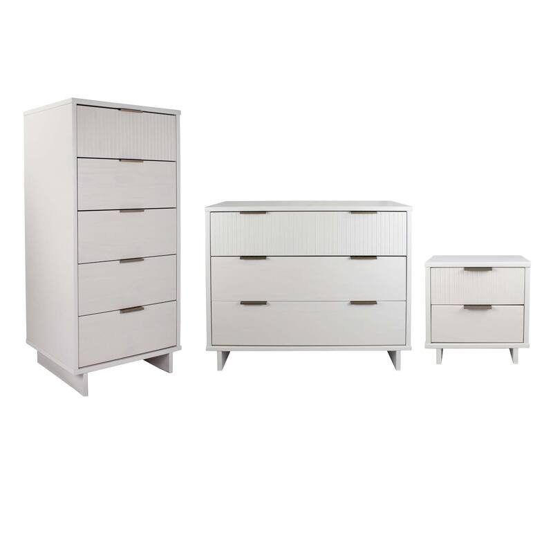 Manhattan Comfort 3-Piece Granville Modern Solid Wood Dresser Chest and Nighstand Set.