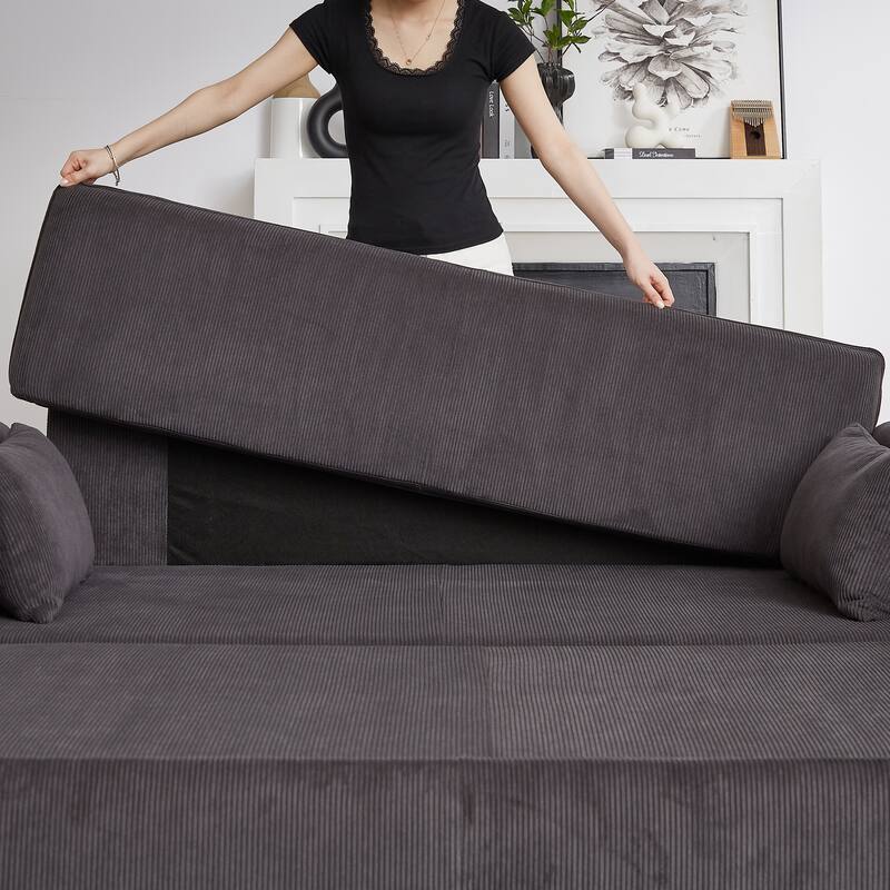 66 Inch Sleeper Sofa Bed Adjustable Sleeper With Pullout Bed 4 Pillows And Side Pockets Soft Convertible
