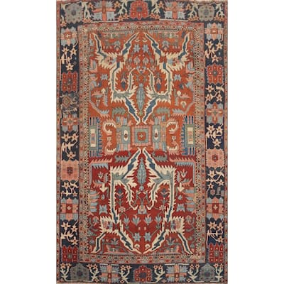Hand Knotted Oriental 100% Wool Carpet Traditional Floral Oranges & Rust Heriz (serapi) Area Rug - 11' 7'' X 8' 1''