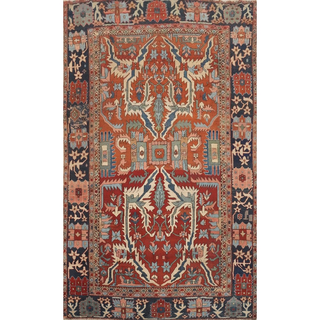 Hand Knotted Oriental 100% Wool Carpet Traditional Floral Oranges & Rust Heriz (serapi) Area Rug - 11' 7'' X 8' 1''