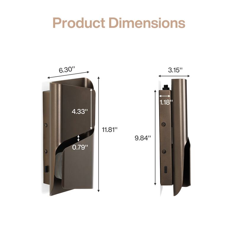 2-Pack Modern LED Outdoor Wall Sconce, 3CCT, IP44 Waterproof - 6.3'' W × 2.8'' D × 12'' H