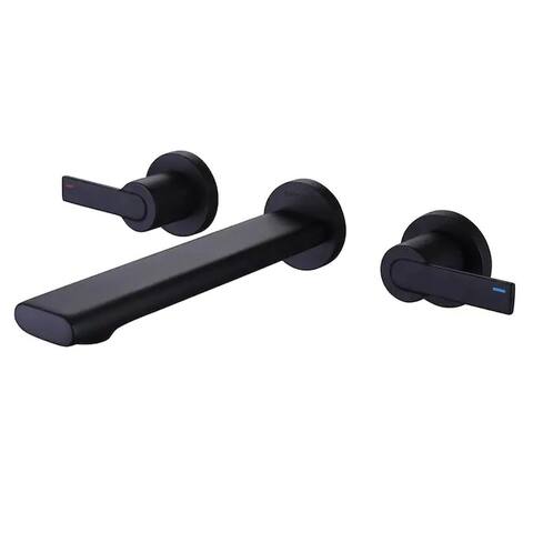 Bathroom Sink Faucet Wall Mount Two Handle Solid Metal Body Washroom Faucet Matte Black Double Handle Basin Faucet