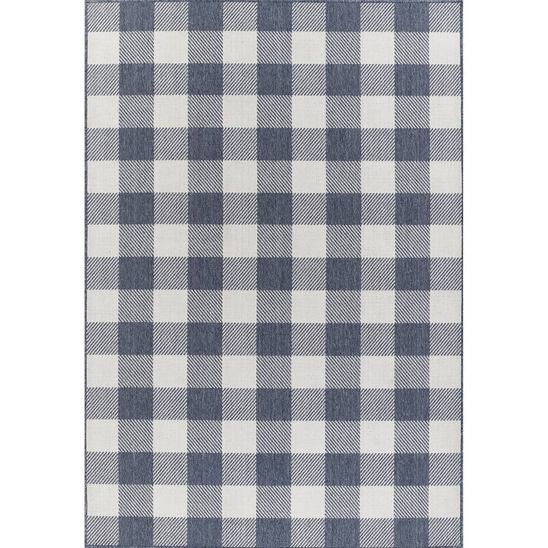 Momeni Baja Plaid Indoor/ Outdoor Area Rug - 6'7" X 9'6" - Denim