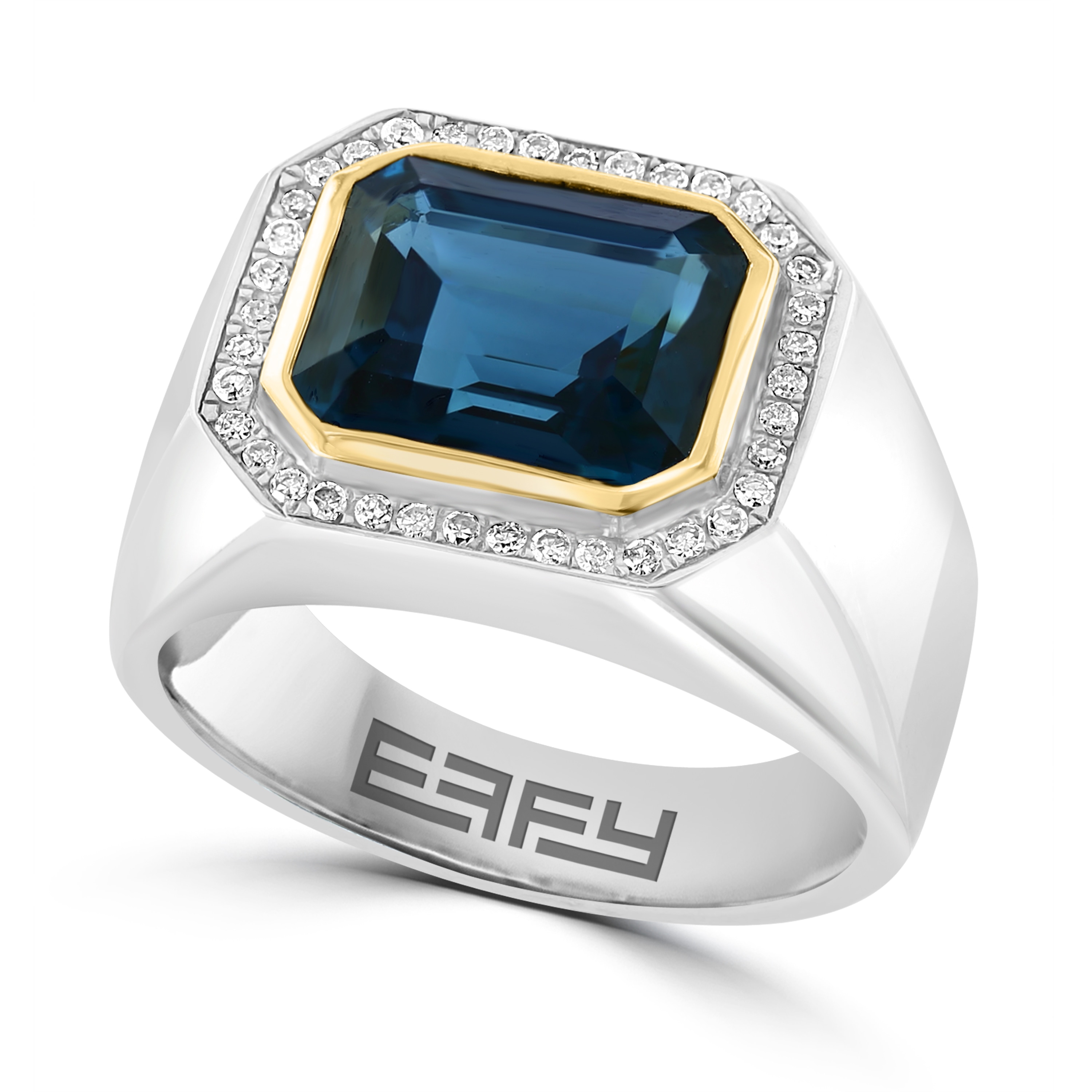 EFFY Men's 925 Sterling Silver Diamond and London Blue Topaz Ring