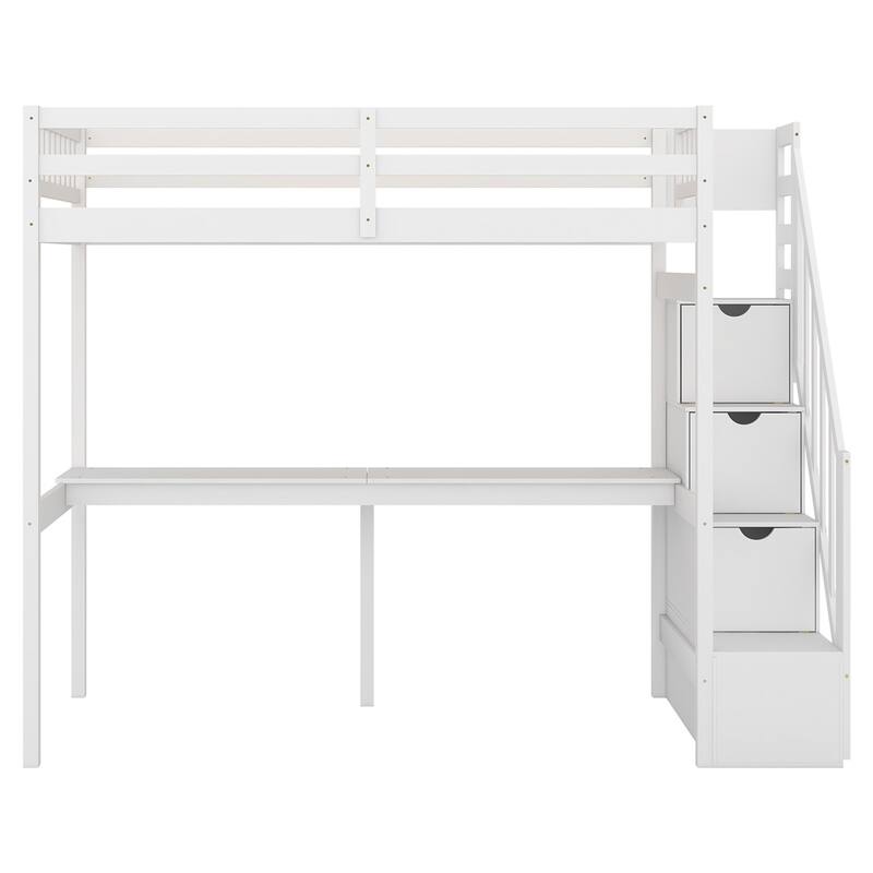 Merax Twin Size Loft Bed with Staircase and Built-in Desk