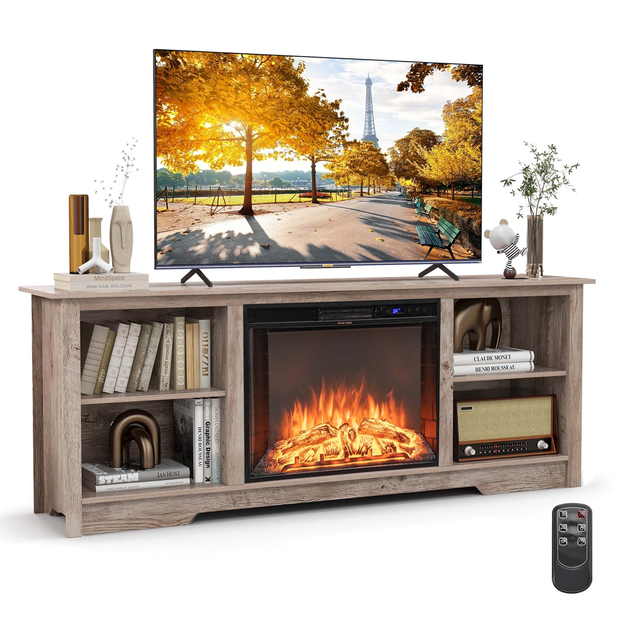 Costway 70" TV Stand with 26" Electric Fireplace Insert Remote Control - See Details