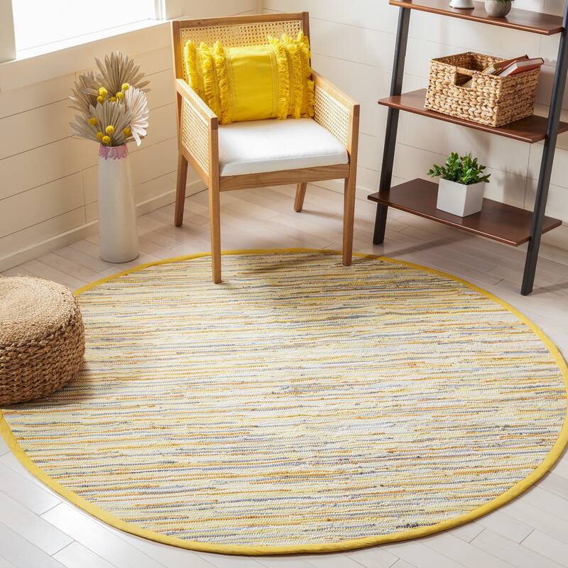 SAFAVIEH Handmade Rag Rug Nya Casual Stripe Cotton Rug - 6' Round - Gold/Multi