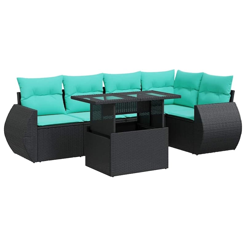vidaXL 6 Piece Patio Sofa Set with Cushions Black/Brown/Gray Poly Rattan