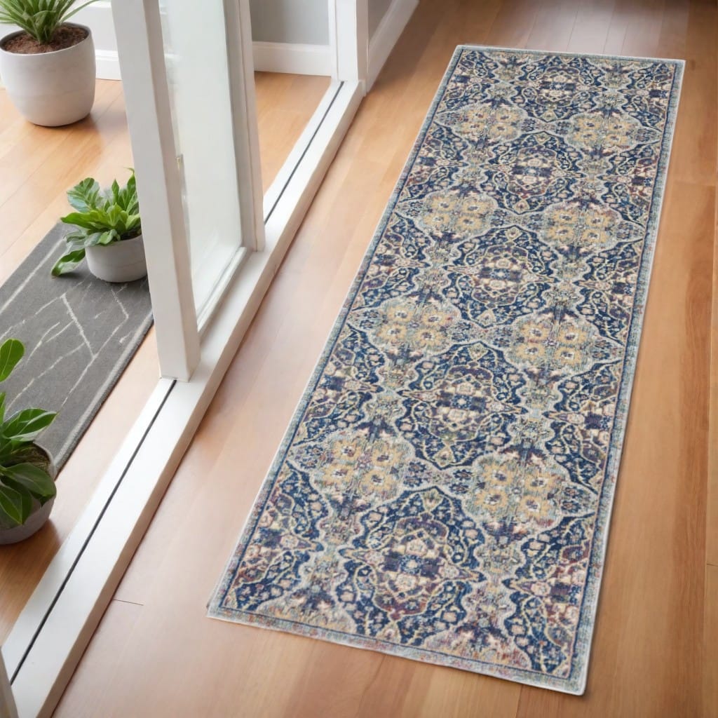 Hequ Power Loomed Distressed Abstract Floral Traditional Non Skid Area Rug By HomeRoots - 72' X '24' X '0.5