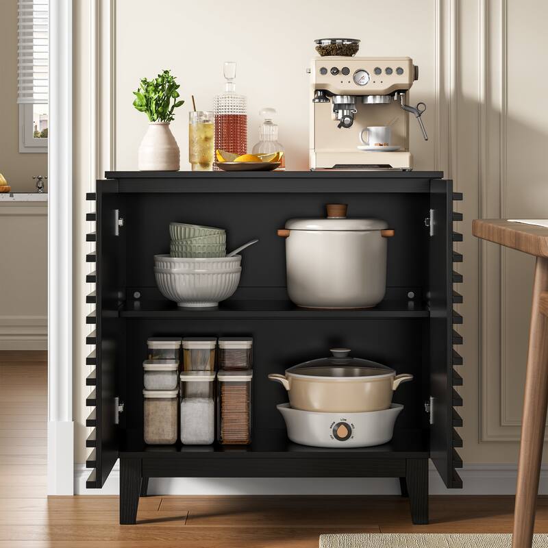 Fluted Sideboard Buffet Cabinet with Adjustable Shelves