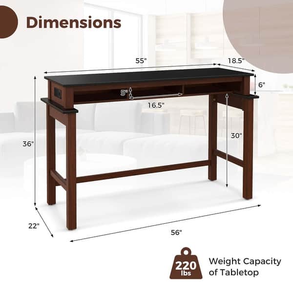dimension image slide 1 of 2, Costway Bar Table with Power Outlets Counter Height Table with Storage - See Details