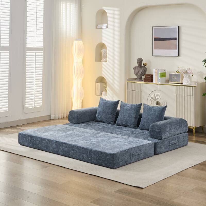 Comfy Convertible Folding Mattress Couch,Floor Sofa Bed, Chenille Floor Sofa With Armrest, Floor Sofa Lounge Couch
