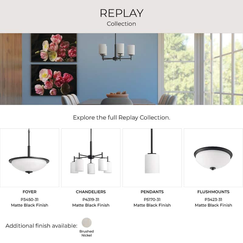 Replay Collection 3-Light Black Etched Glass Modern Bath Vanity Light