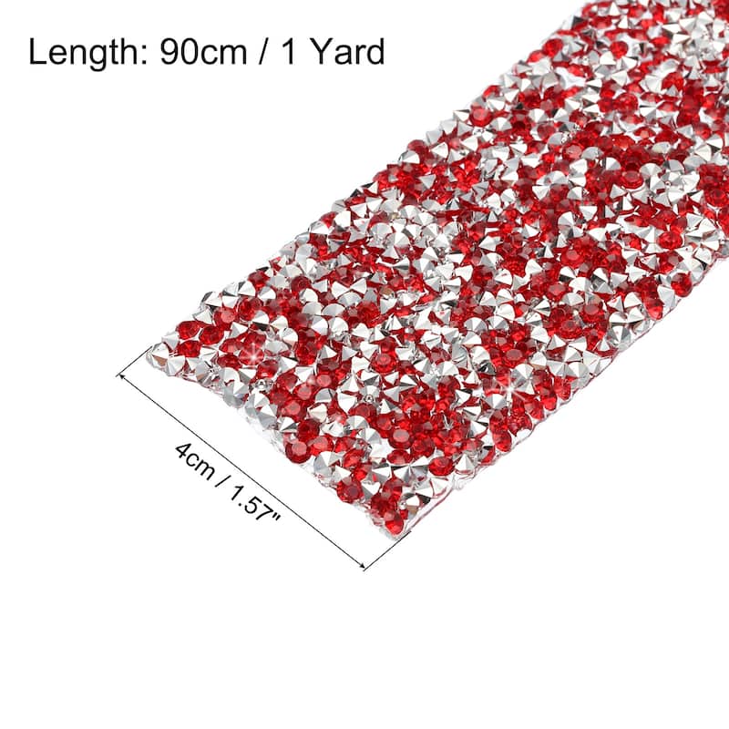 1 Roll 1 Yard Self Adhesive Crystal Diamond Ribbon Silver Base - Red