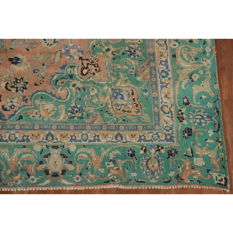 Hand Knotted Oriental 100% Wool Carpet Traditional Floral Coral Mashad Area Rug - 11' 3'' X 8' 11''