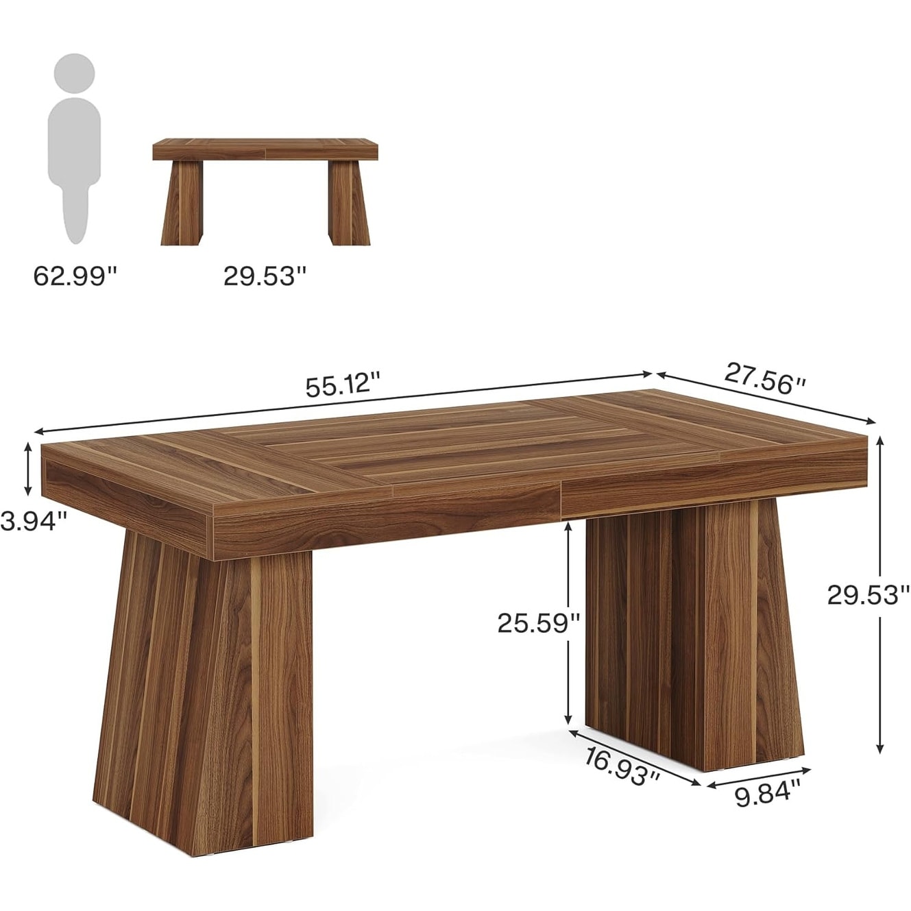 55 Inches Executive Desk Home Office Desk, Wood Computer Desk Business Workstation Desk