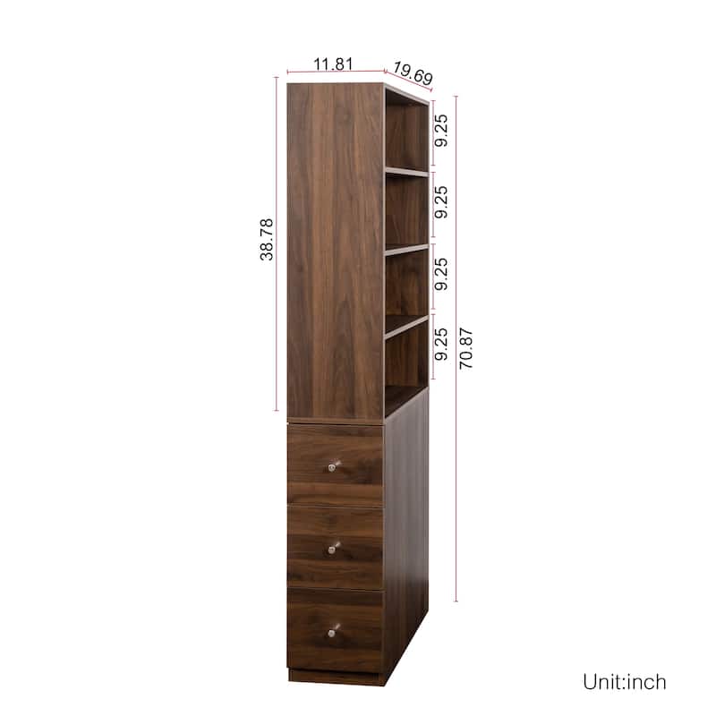 70.87"H Display & Storage Cabinet – 4-Tier Shelves, 3 Side Drawers, Modern Wooden Tall Bookcase for Living Room, Home Office