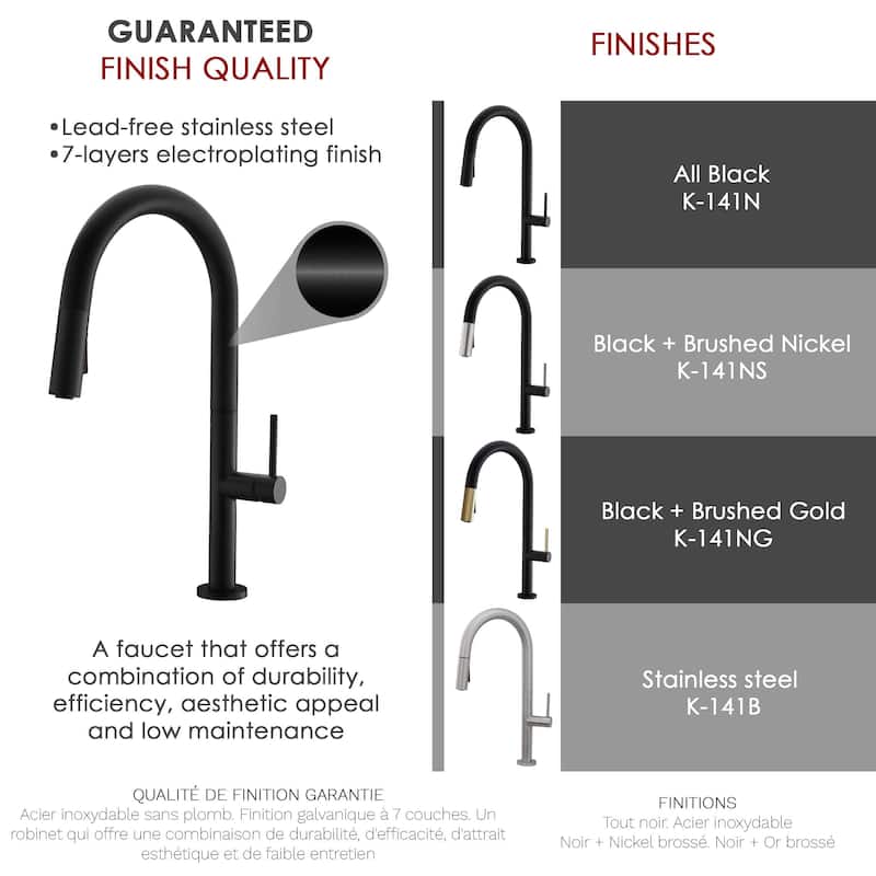 Single Handle Pull-Down Sprayer Kitchen Faucet K-141 - Height: 17.25" Spout H: 9" Spout R: 9"
