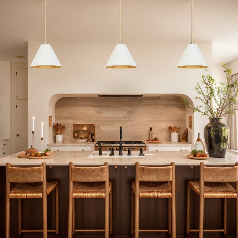 44.9"L Modern 3-Light Chandelier White Bowl-Shape Kitchen Island Light for Dining Room