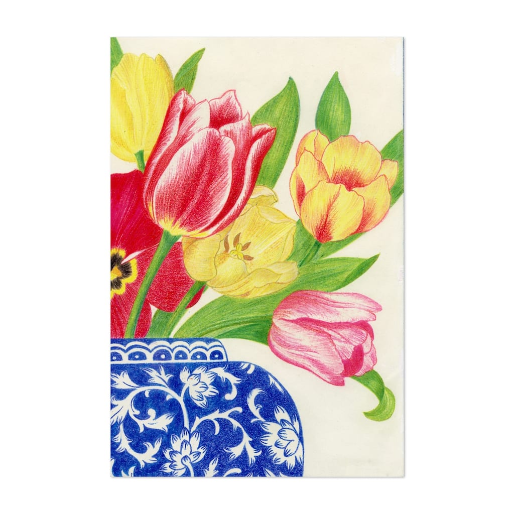 Blue and White Vase with Tulips Illustrations Nature Art Print/Poster