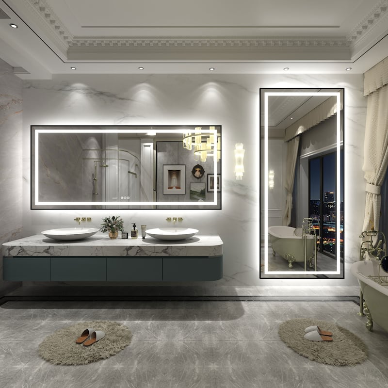 Black Metal Framed LED Front Light and Backlit Anti-Fog Wall Bathroom/ Vanity Mirror