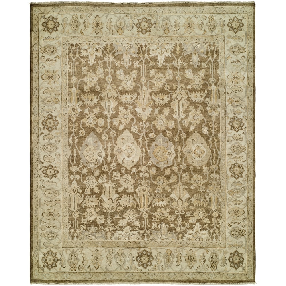 Traditional Brown Hand-Knotted Wool Area Rug