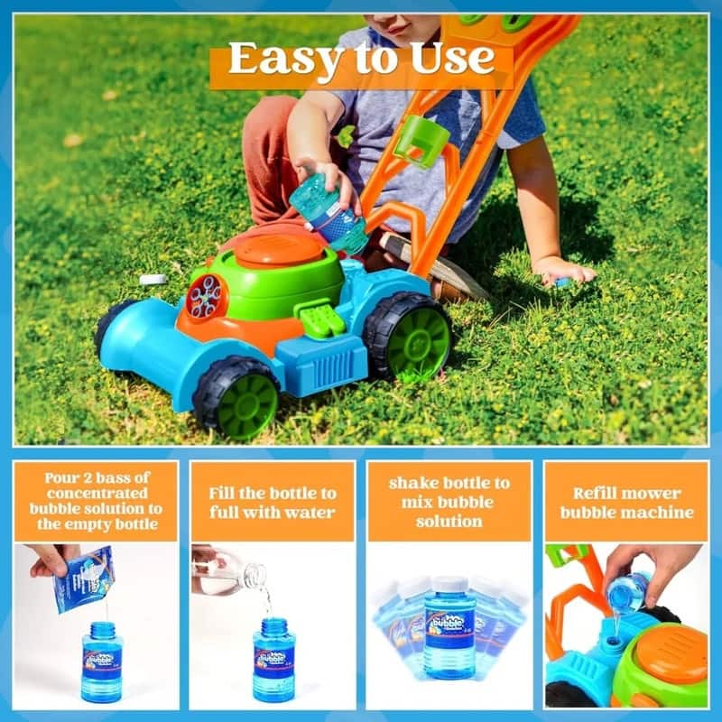 Joyfy Bubble Lawn Mower Bubble Machine, Blue - 7 x 10 x 13