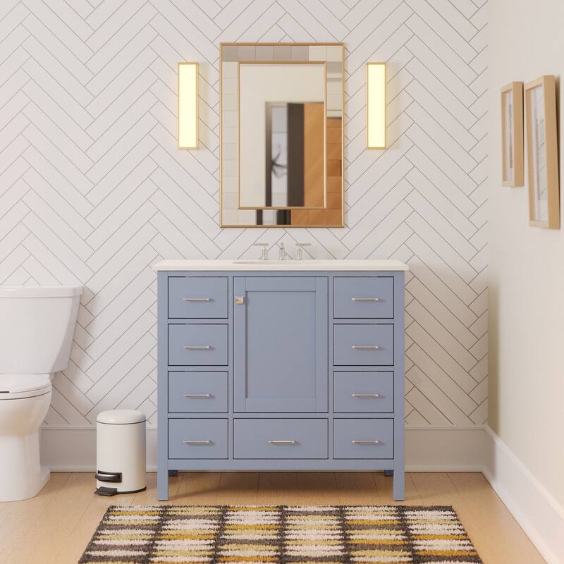 KitchenBathCollection Horizon 42" Bathroom Vanity with Engineered White Top - Powder Blue