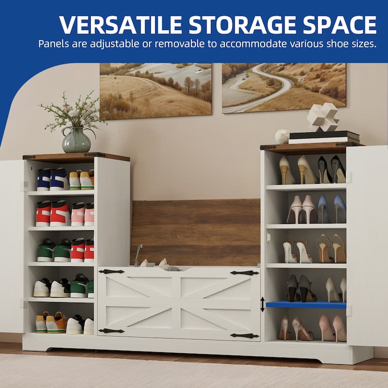 Moasis Farmhouse 5-Tier Shoe Storage Cabinet with Doors and Bench Shoes Rack for Entryway