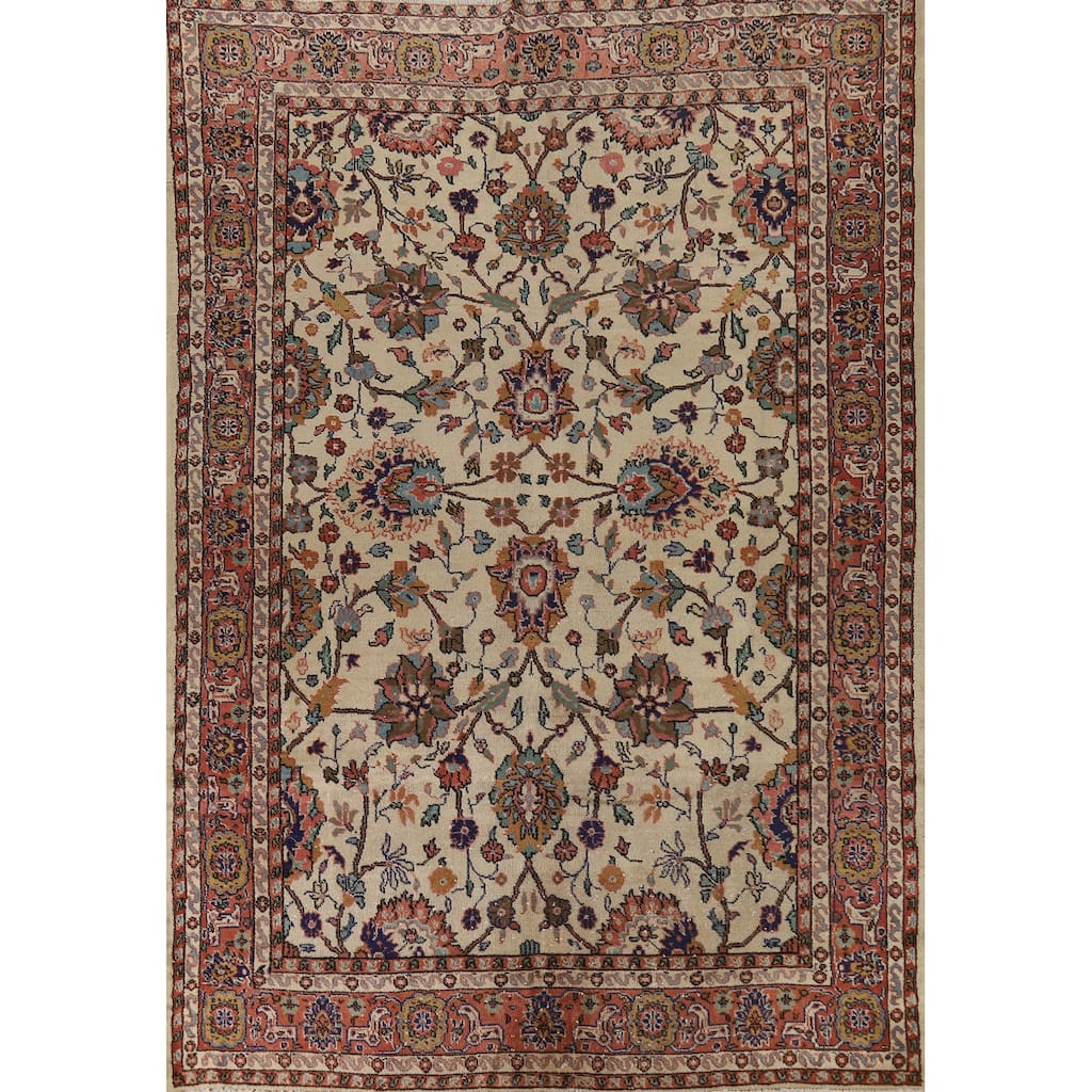 Floral Anatolian Turkish Vintage Area Rug Handmade Wool Carpet - 6'5"x 9'1"