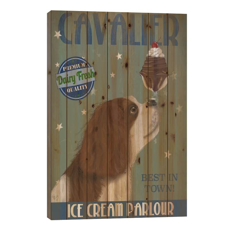 Cavalier King Charles (Brown White) Ice Cream Parlour Print On Wood by Fab Funky - Multi-Color - 40x26x1.5