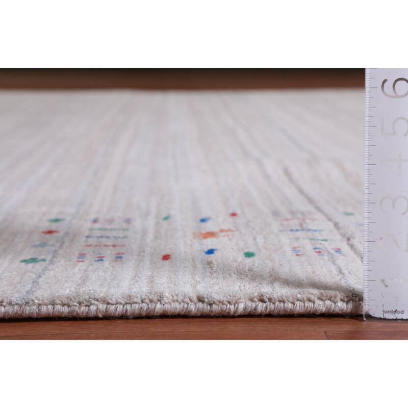 Hand Knotted Oriental 100% Wool Carpet Tribal Stripe Beige & Ivories Gabbeh Area Rug - 12' 7'' X 9' 2''