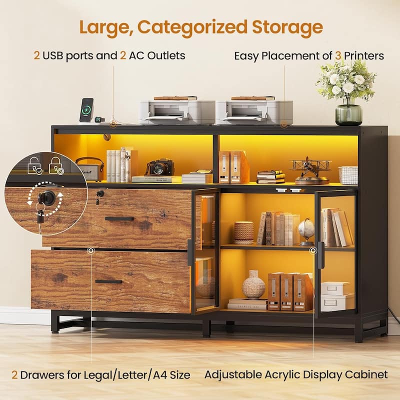 59" LED File Cabinet 2 Drawers Filing Cabinets Legal/Letter/A4 File