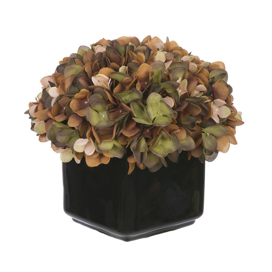Faux Hydrangea in Small Black Cube Ceramic Vase