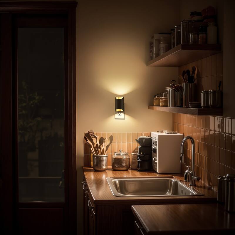 YANSUN Set of 2 Plug-in Dusk-to-Dawn Night Lights, Black Cylinder Wall Lamp, 3000K Warm Light, Sliding Dimmer, US Plug