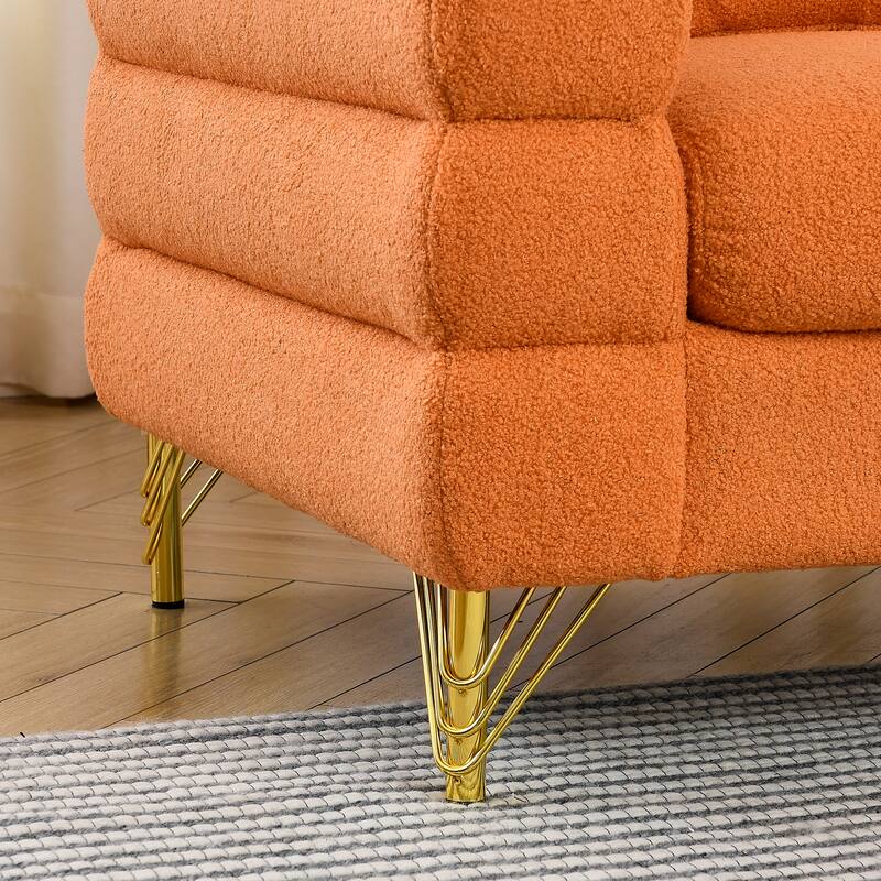 Modern Corner Sofa with Teddy Fabric and Metal Legs, 3-Seater with 3 Pillows