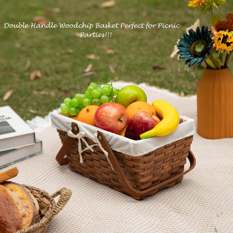 Double Handle Woodchip Basket with Liner - Perfect for Storing Fresh Fruits
