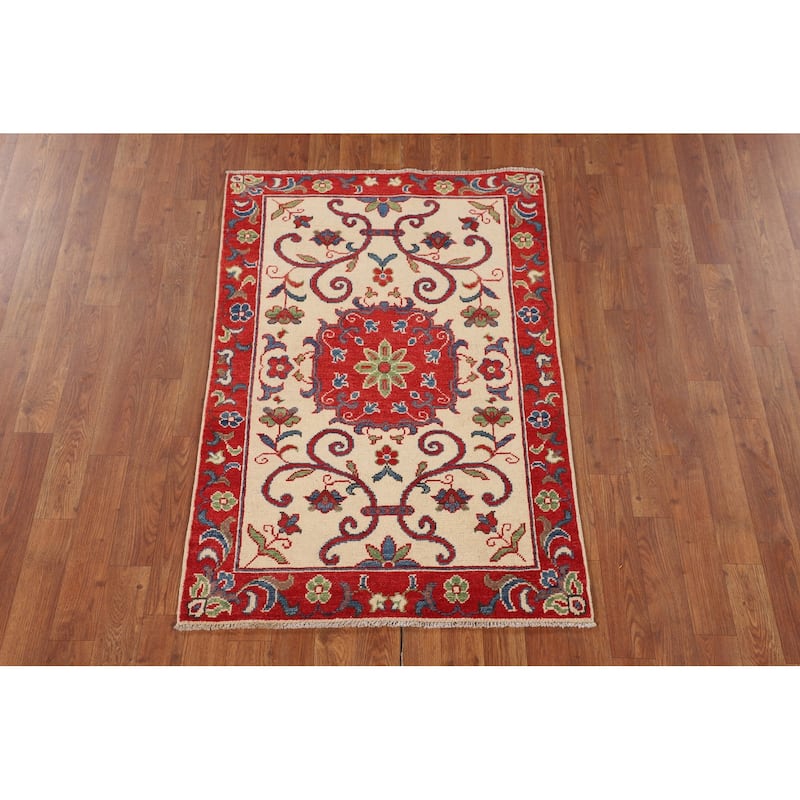 Traditional Kazak Accent Rug Hand-Knotted Floral Wool Carpet - 2'9" x 4'0"