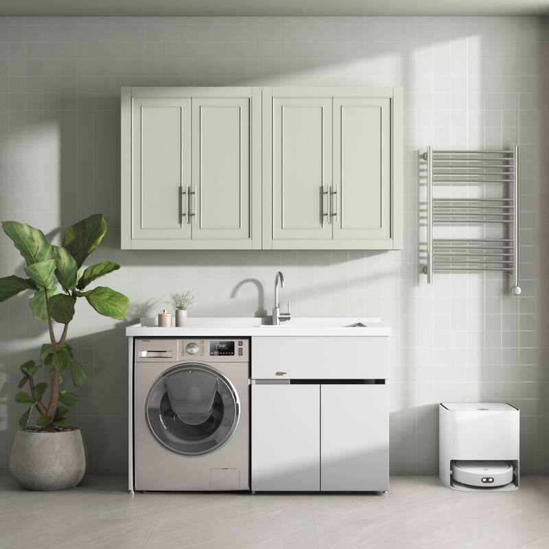 Solid wood Large Capacity Utility Bathroom Storage Cabinet with Adjustable Shelves - Grey