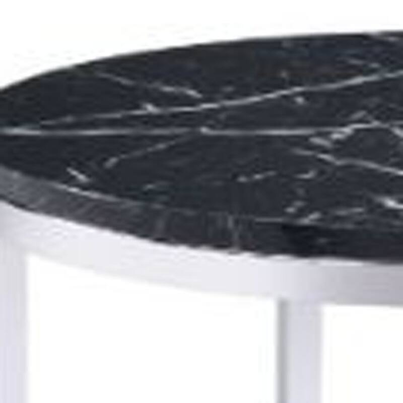 HomeRoots 25" Chrome And Black Faux Marble And Metal Round End Table With Shelf - 22' X '25' X '22