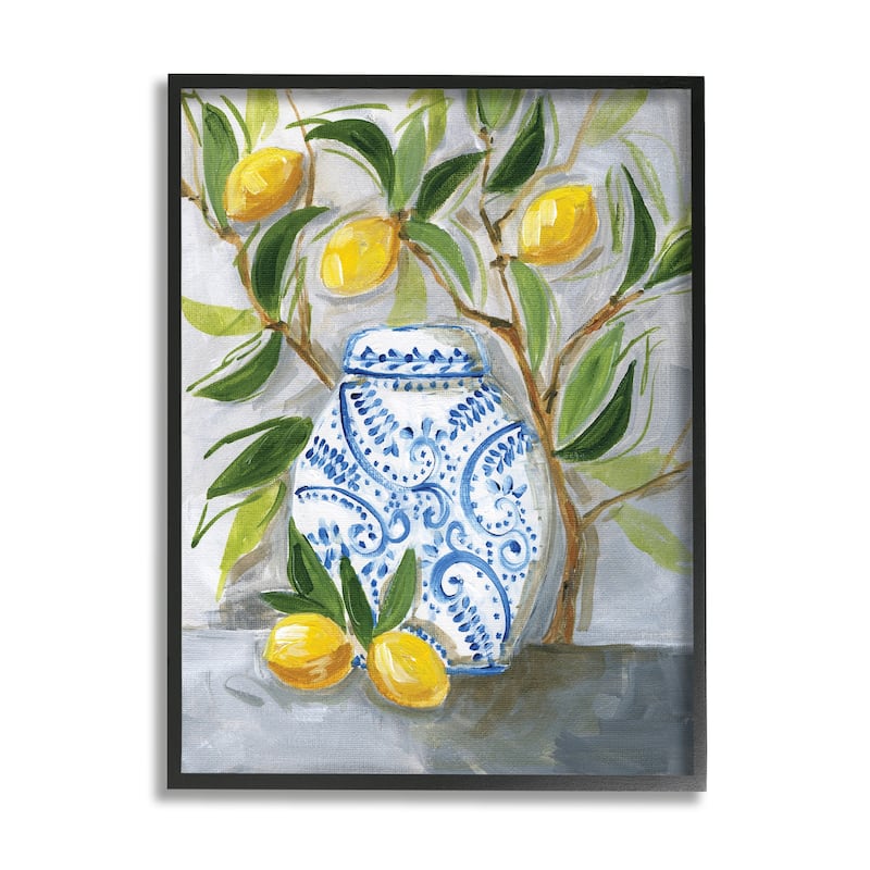 Stupell Lemon Fruit Tree Ornate Vase Still Life Painting Framed Wall Art - 24 x 30 - Black