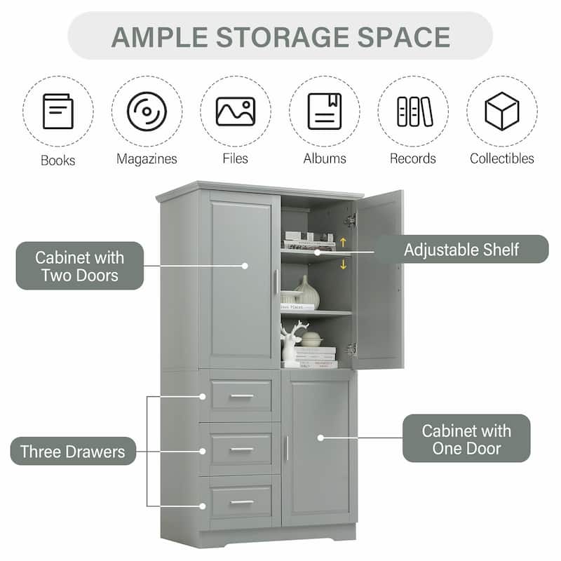 Tall and Wide Storage Cabinet with Doors and Three Drawers