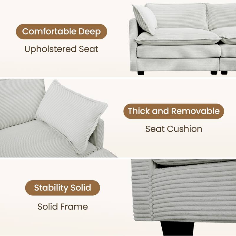 7-Seater Corduroy Sectional Sofa with 2 Removable Ottomans & Corner Seat, Soft & Comfortable - 5 Seats with 2 Ottoman