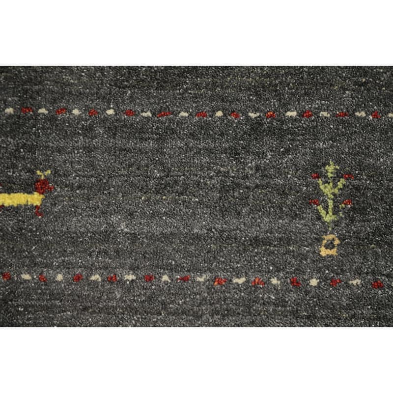 Hand Knotted Oriental 100% Wool Carpet Tribal Animal Pictorial Greys & Charcoal Gabbeh Area Rug - 8' 0'' X 5' 6''